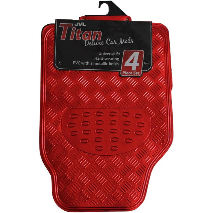 Car Mat Set   Universal 4 Piece Red JVL 01-692 Titan