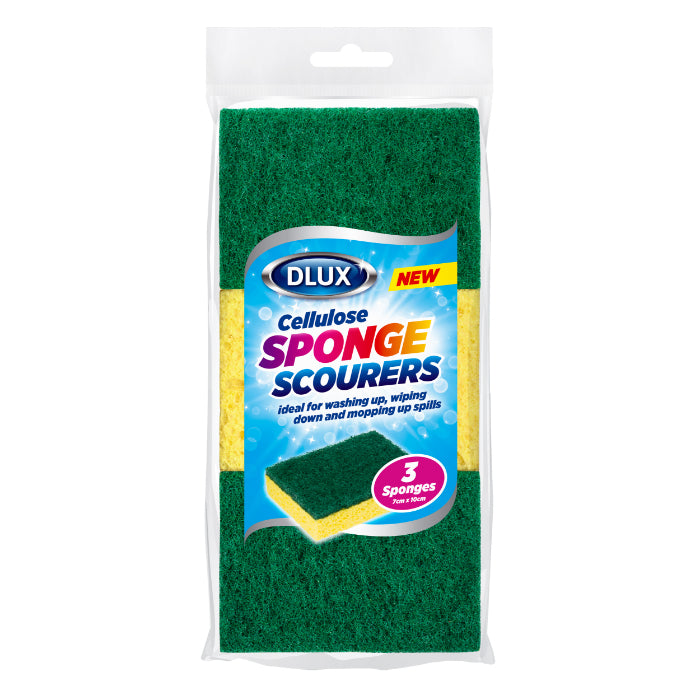 3pk Cellulose Sponge Scourers with Abraser