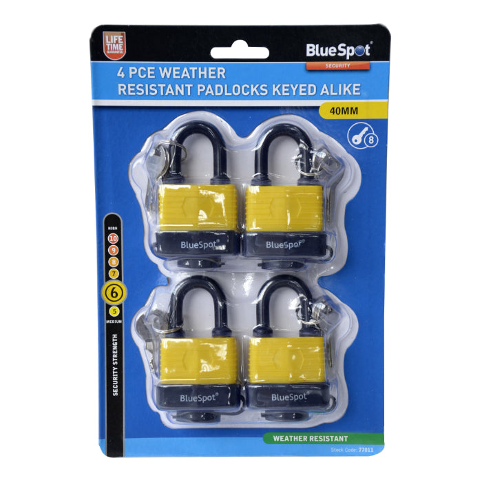 Padlocks Keyed A like BlueSpot 4 Piece 40mm Weather Resistant 77011