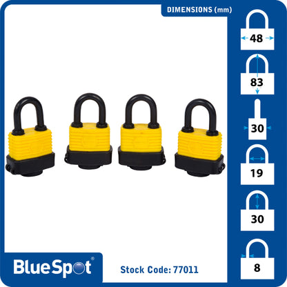 Padlocks Keyed A like BlueSpot 4 Piece 40mm Weather Resistant 77011